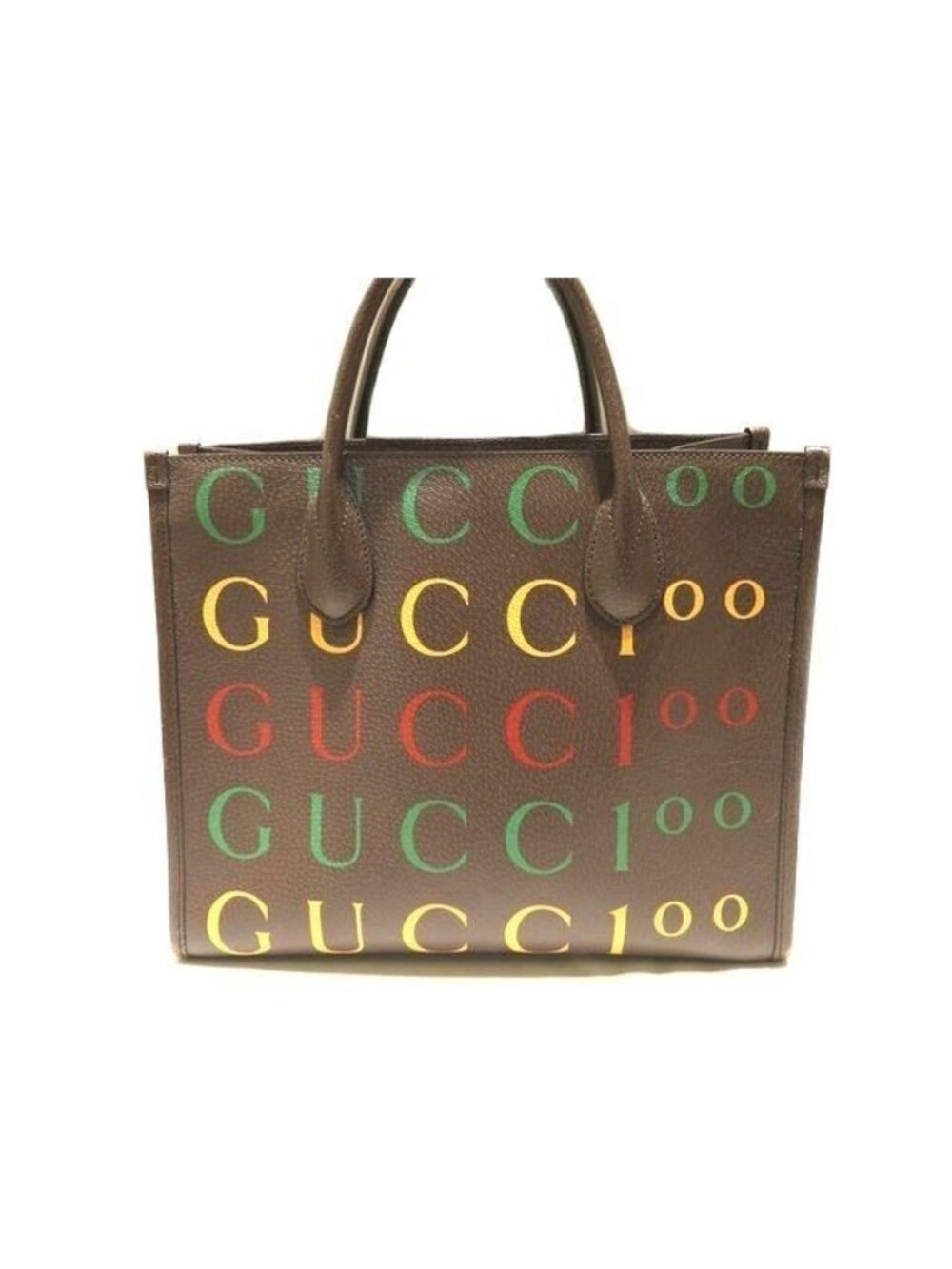 Gucci Tote Dark Brown Leather Paint Logo Handbag